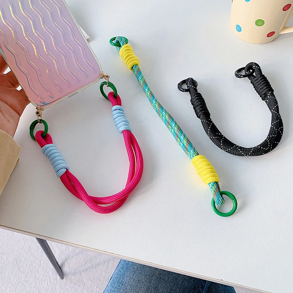 Thick Mobile Phone Handheld Wristband Colorful Security Woven Lanyard Straps For Headphones Keychain Fashion Knot Phone Rope