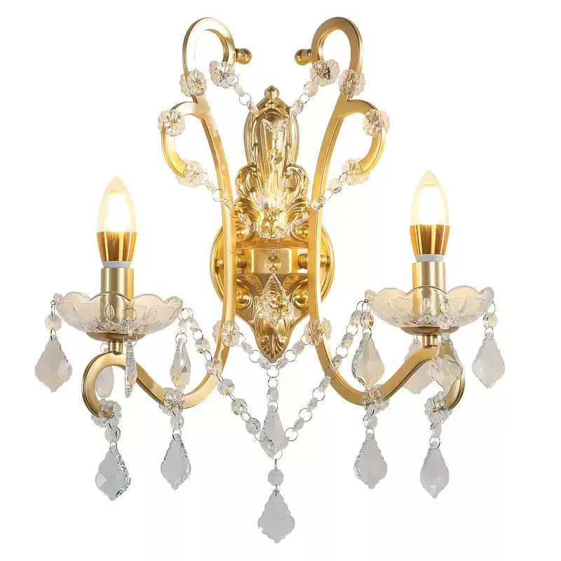 

Light luxury classical retro crystal bedroom bedside wall lamp French warm homestay villa corridor aisle country wall lamp