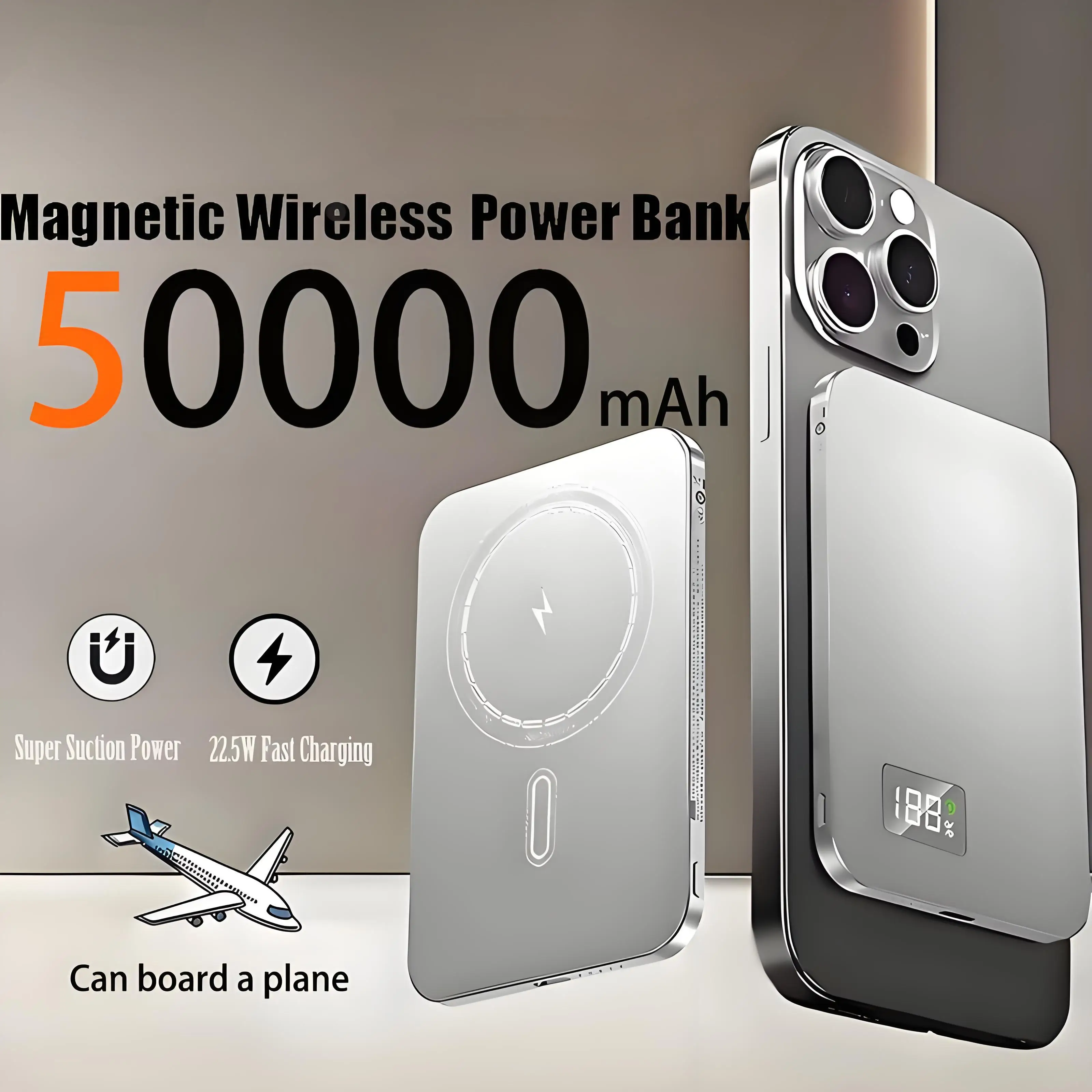 Xiaomi Mijia 50000mAh 휴대용 자기 무선 보조베터리 PD22.5W iPhone Samsung 용 Magsafe 용 고속 충전 외장 배터리