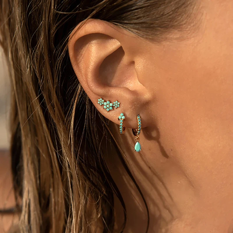 Fashion Multicolor Zircon Water Drop Small Hoop Earrings for Women Stainless Steel Pendant Piercing Earring New Arrival 2023