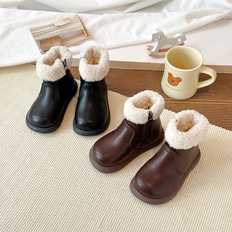 

Новинка 2024 года, детские ботильоны, зимняя распродажа, модные плюшевые ботинки для девочек, теплые пушистые детские уличные хлопковые ботинки, классические повседневные ботинки