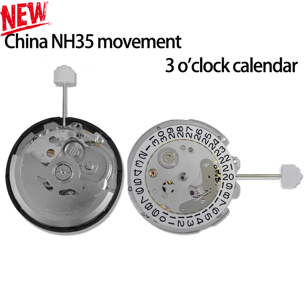 Chinesisches NH35-Uhrwerk kann das japanische NH35-Uhrwerk ersetzen, Datumsanzeige bei 3 Uhr, weißer Kalender, hohe Genauigkeit, automatisches mechanisches Uhrwerk.
