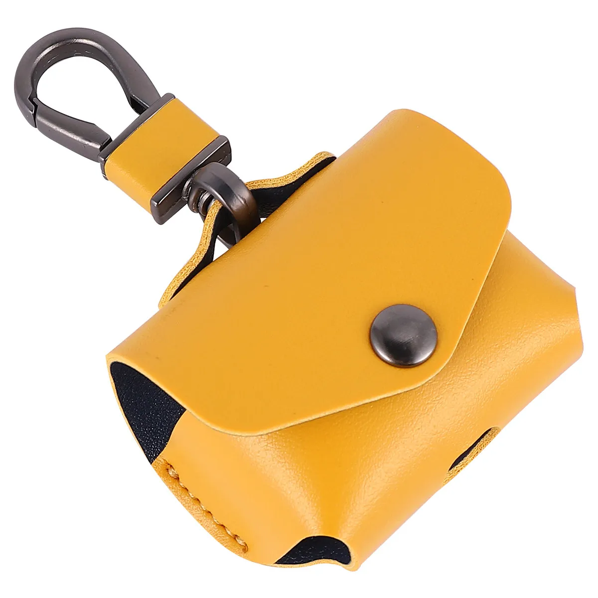 Luxury Yellow Earphone Protective Case Added Ring Buckle Snap Closure Charging Hole Portable Keychain Cover Compatible