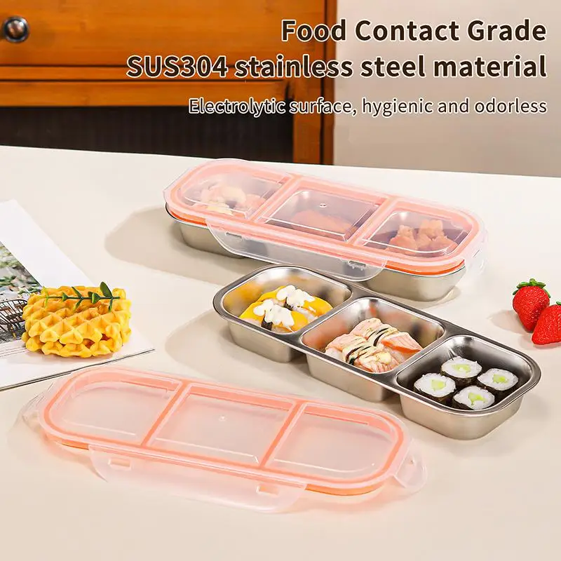 Food Grade SUS304 Stainless Steel Bento Lunch Box With 3 Compartments And Airtight Lid Perfect For School Work Outdoor Picnics