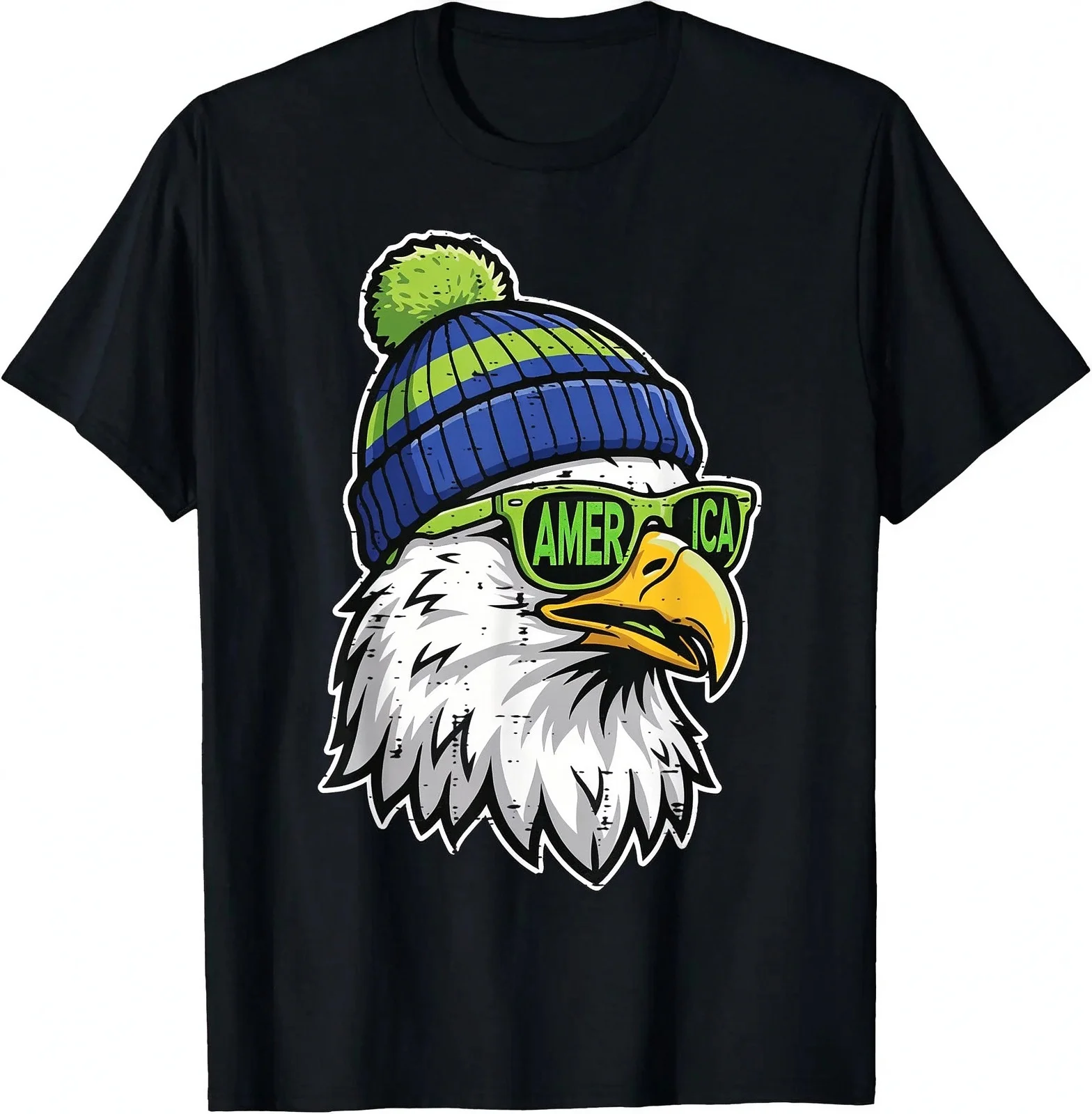 Cool Eagle Wearing Beanie and Sunglasses Graphic Print T Shirt Unisex Cotton Short Sleeve Casual Streetwear Top