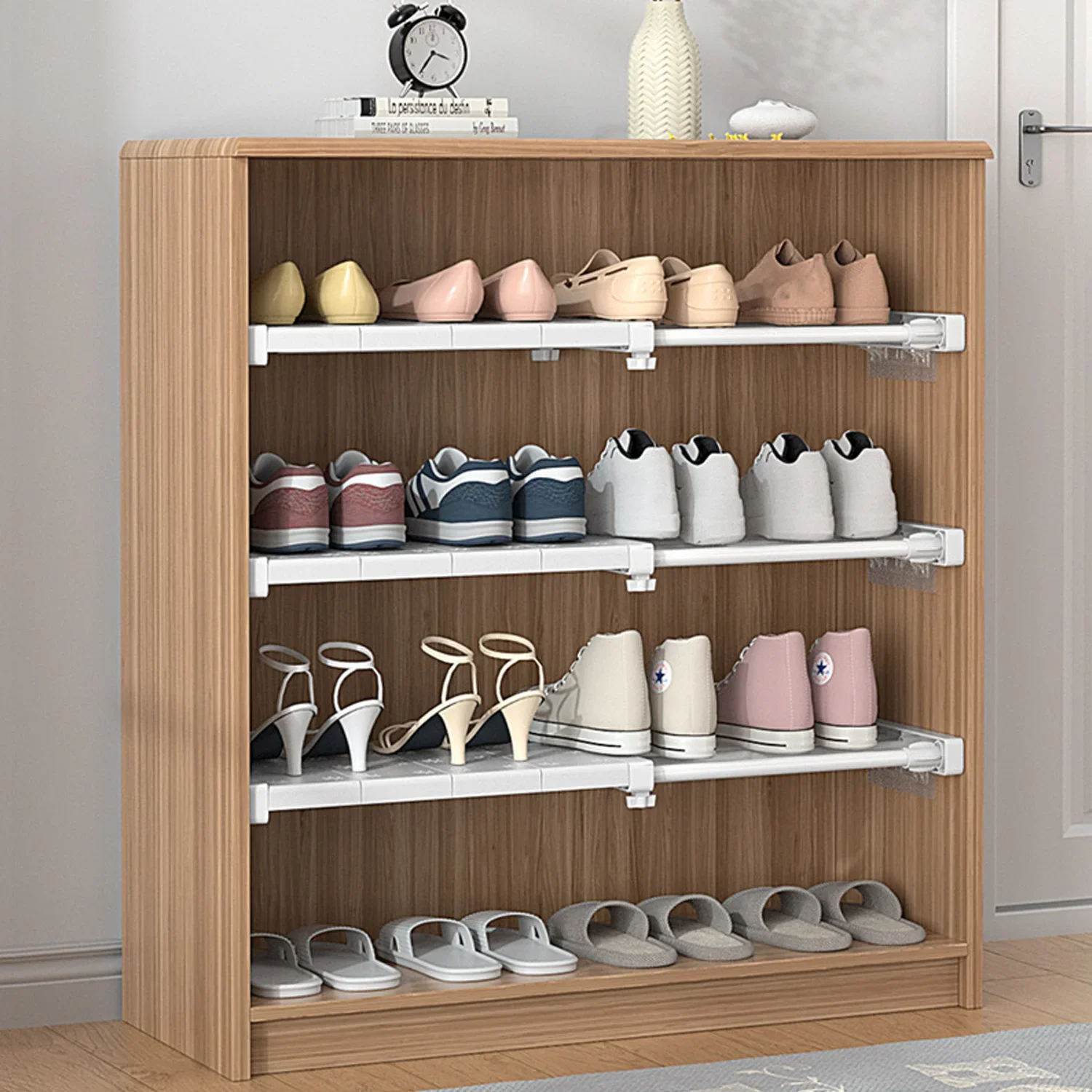 قابل للتعديل خزانة منظم تخزين الرف الحائط رف المطبخ توفير المساحة خزانة رفوف الزخرفية حامل خزانة #4