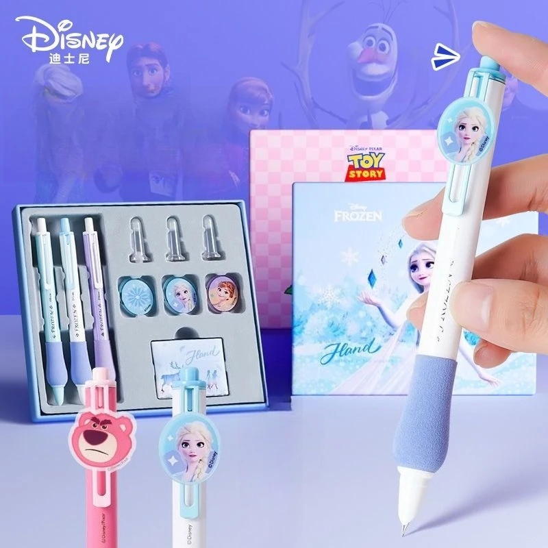 New Disney Frozen Elsa Pen Creative High-value Anime Cartoon Patch Printing Smooth Quick-drying Student's Unerasable Ink Sac Pen