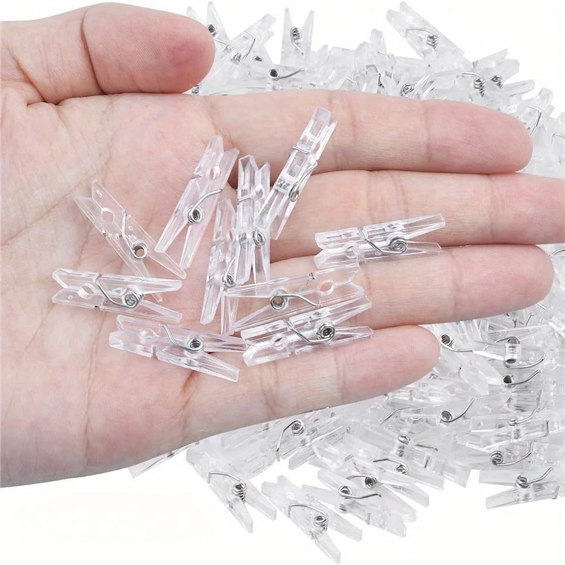 12pcs Mini Photo Clips, Transparent Spring Plastic Hanging Clip, Towel Photo Clip, Clothespin DIY Photo Wall Home Decoration