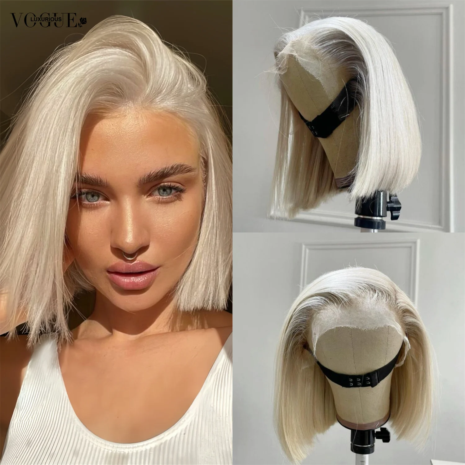 Christmas Party Platinum Blonde Wigs Human Hair #60 Short Bob Brazilian Hair Wig 13x4 Lace Front Human Hair Wig With Pre Plucked