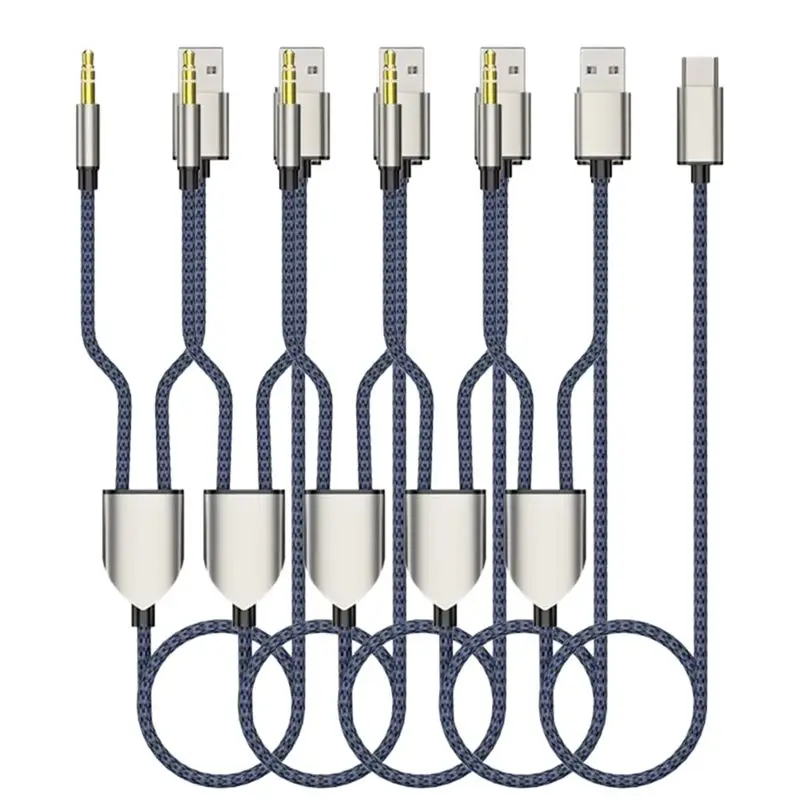 DT51 HiFi 2-In-1 Type C to 3.5mm Car AUX Cable Audio Cord for Headset Stereo Sound Support Quick Charging 5 Pieces
