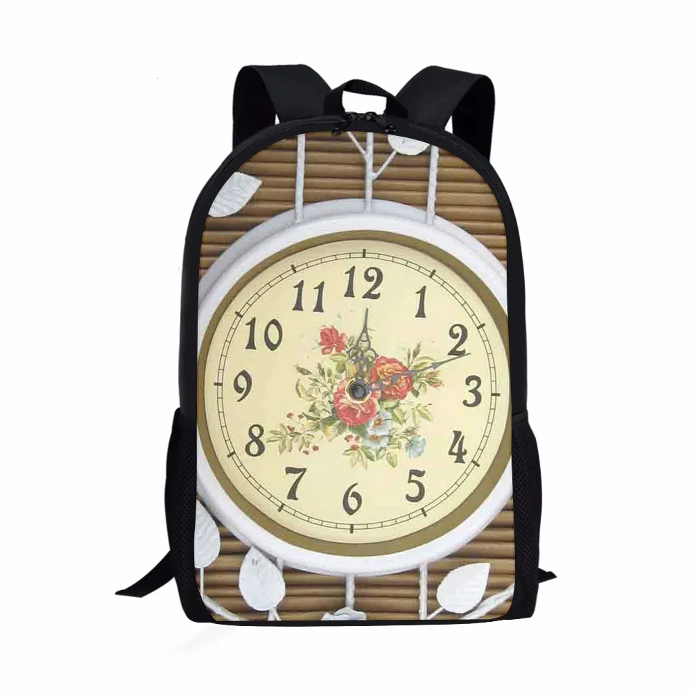 Retro Clock Print Backpacks Student Children Book Bags School Bags for Teenagers Boys Girls School Bag Large Capacity Daypack