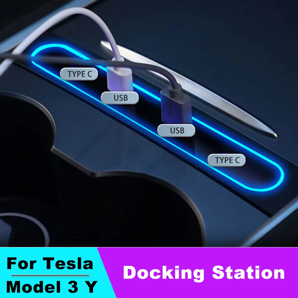 27 W Quick Charger Docking Station For Tesla Model 3 Y 2021-2023 USB LED Shunt Hub Extension Center Console Smart Sensor