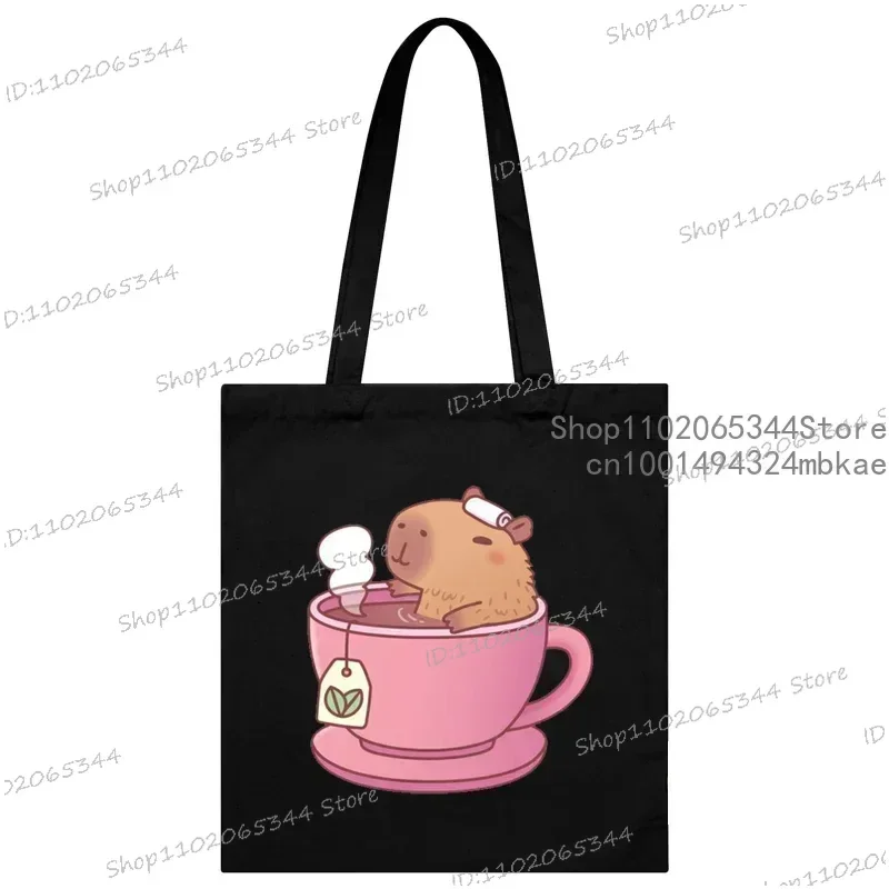 Cute Capybara Canvas Bag for Women Shopper Handbags Environmental Storage Reusable Shoulder Tote Bag Cartoon Capybara Hand Bag