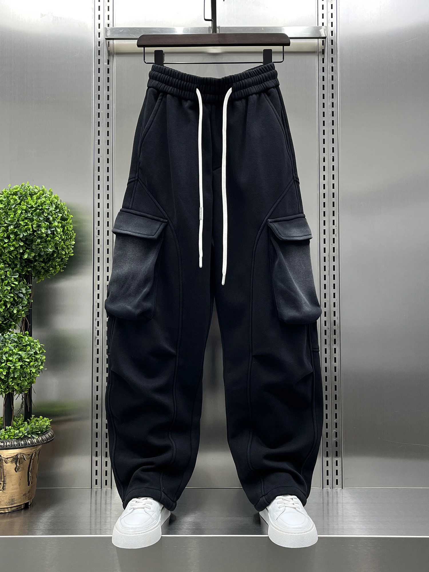 

Модные зимние рабочие брюки мужские, на флисовой подкладке, в американском стиле, свободного кроя, повседневные, с большими карманами, универсальные, стильные