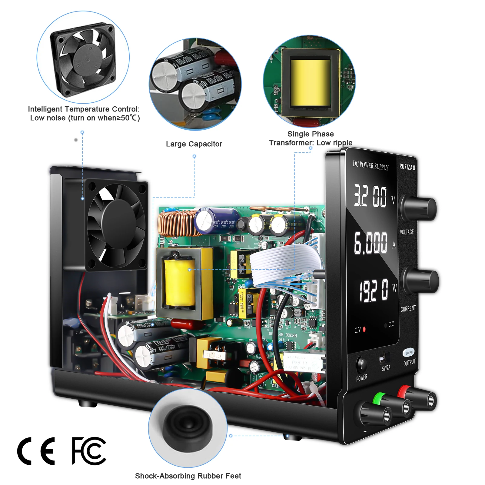 KUAIQU Einstellbare Stromversorgung für die Reparatur von Mobiltelefonen, 3,3V 5V 9V 12V 15V 19V 24V 28V 30V 60V 72V 120V Stabilisierte Labornetzquelle – Detail 26