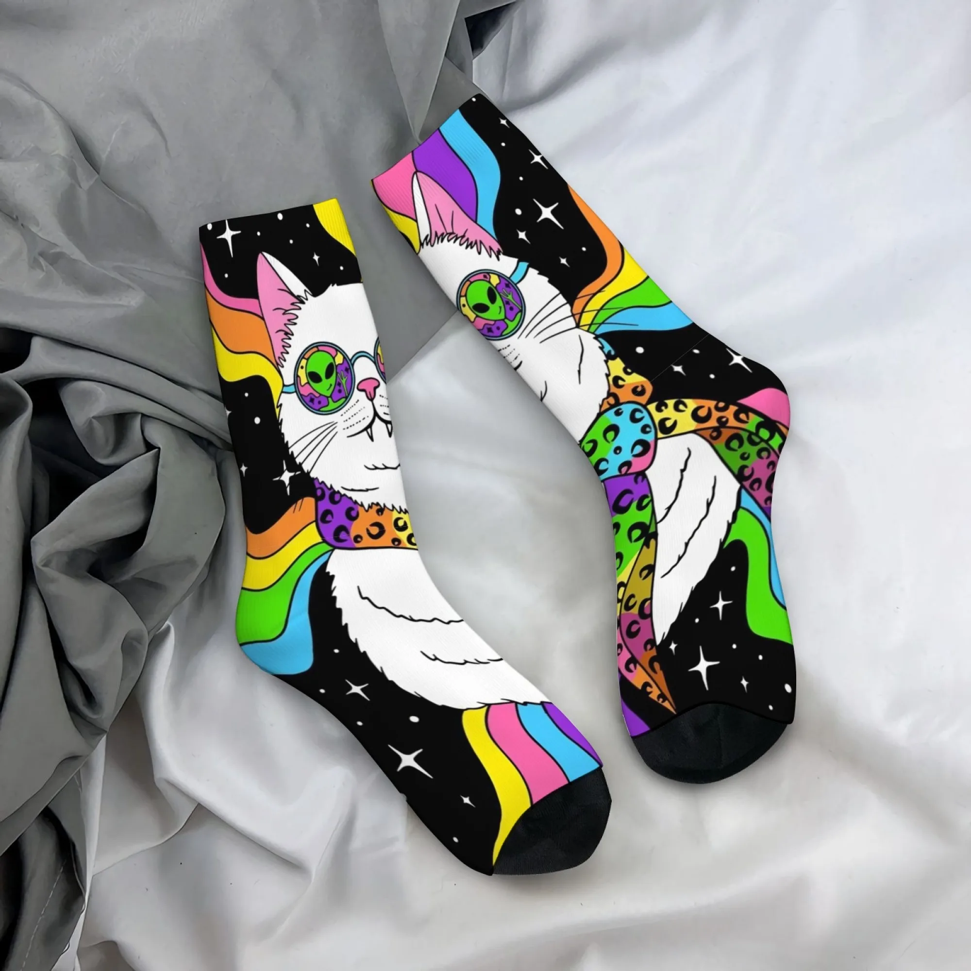 1 Pair Surprise Colorful Cat Themed Socks Funny Kitten Paw Alien Print Breathable Novelty Gift Cute for Outdoors Parties Gifts