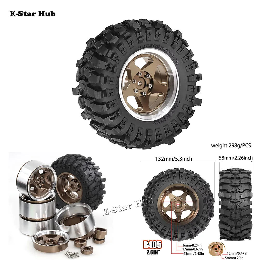 4pcs 132mm Wheel Tires Beadlock 12MM 17MM Wheel Rim for Axial RB10 Ryft  MK07 1/10 1/7 1/8  RC Crawler Tires RC Car