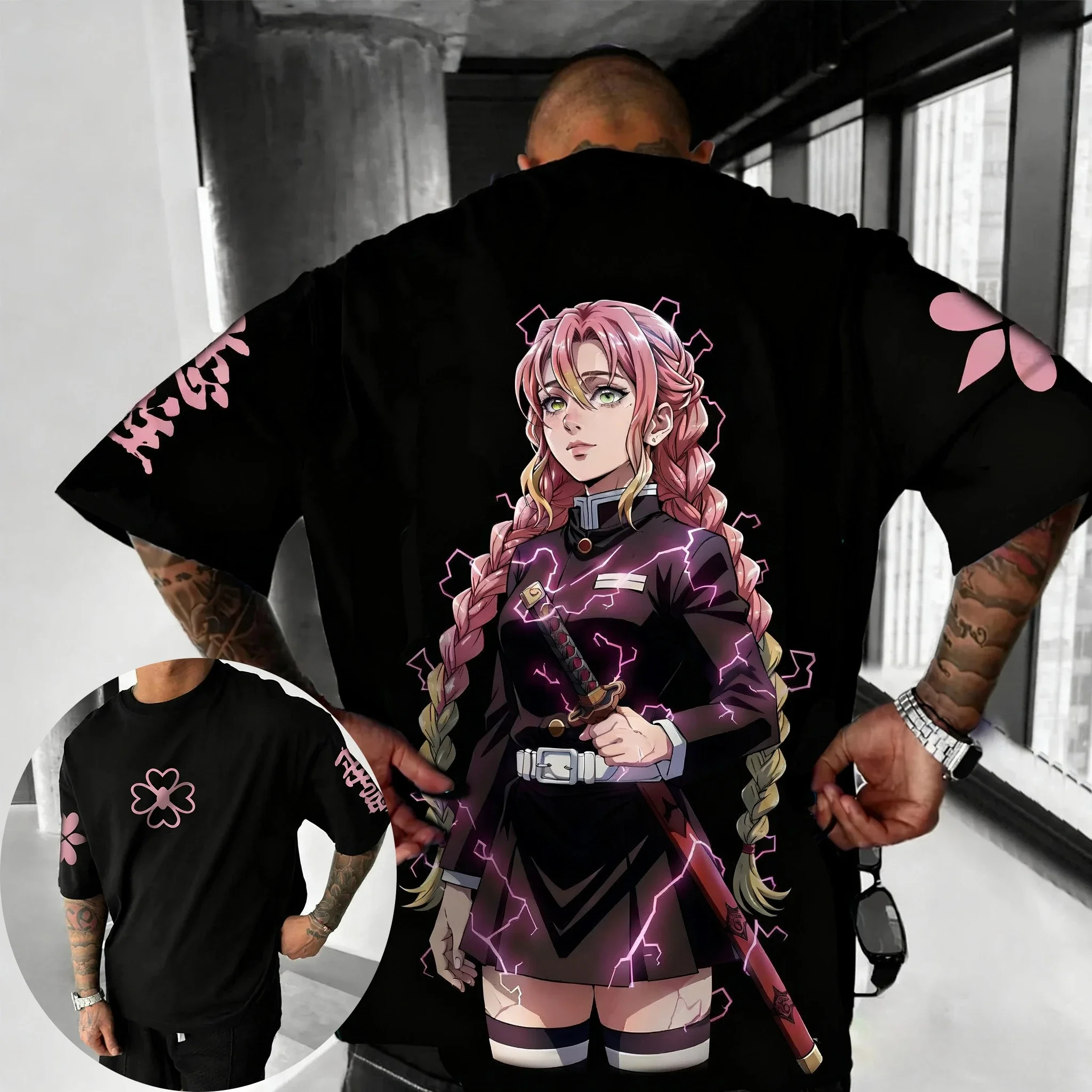 شيطان القاتل أنيمي كانروجي ميتسوري مطبوعة القطن تي شيرت 2026 الرجال الصيف جديد الهيب هوب العصرية عادية اليومية Y2K الوالدين والطفل #3