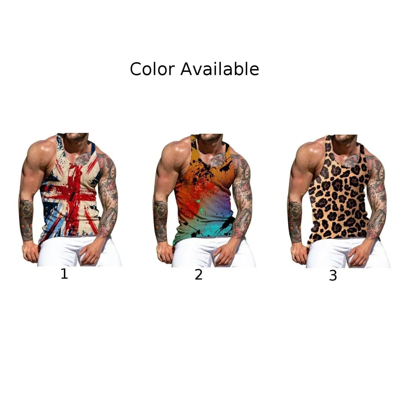 Men Abstract Leopard Print Sleeveless Tank Top Vests Fitness Gym Muscle Bodybuilding Sport Workout Vest Male Clothing