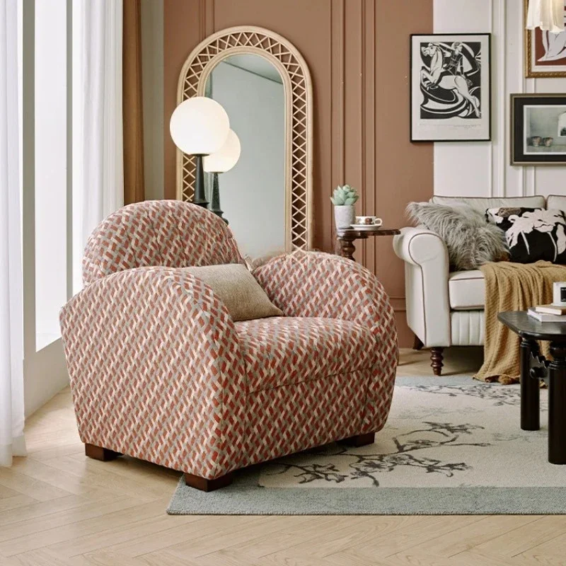 A  French Retro Fabric Sofa Recliner Couch Winter Single Living Room Sofa