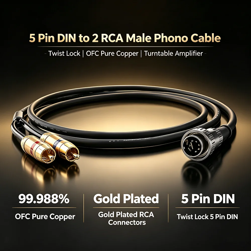 NAIM 5 Pin Din Twist Locking Connector to Stereo RCA Phono Cable Stereo OFC Copper Pure Cable for BO, Naim, Quad Bang Olufsen