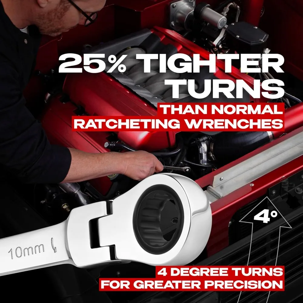 16pc MM/Metric Flex Head Ratcheting Combination Wrench Set With Lock-In Rack - Metric Flexhead MASTER SET