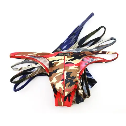 4PCS Sexy Underwear Camouflage Men Brief Underpants Nylon Bikini Male Printed Panties Male Backless Briefs Jockstrap