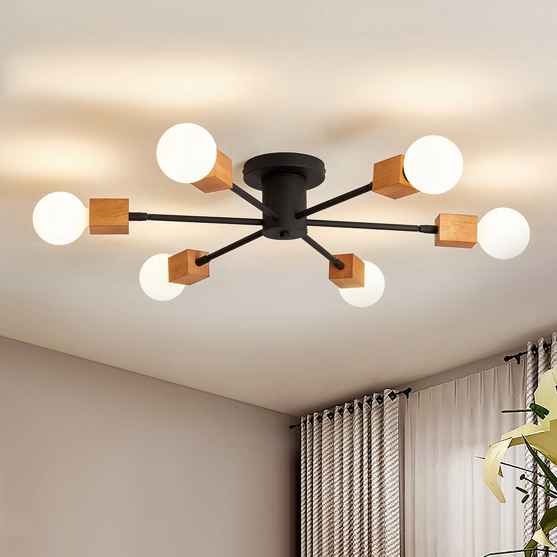 

Nordic Home Ceiling Light LED Indoor Living Room Bedroom Foyer Lighting Wood and Iron Ceiling Lamp E27 Kitchen Modern Fixtures