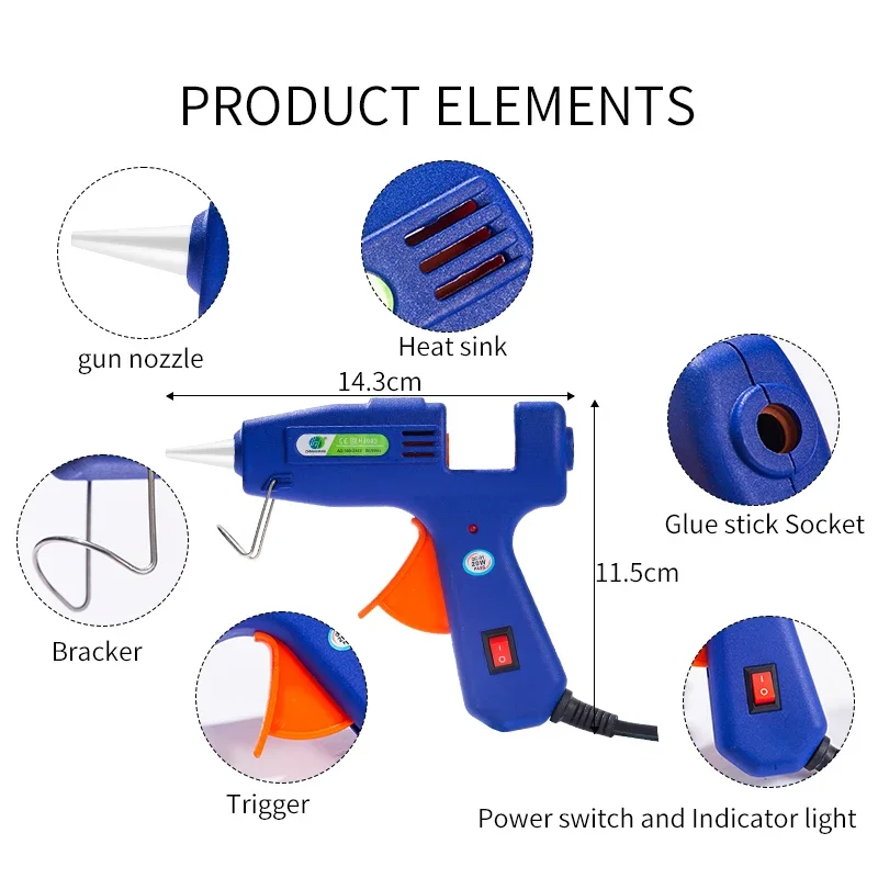 Mini Hot Melt Glue Gun 20W High Temperature Heat Hot Melt Silicone Gun Set DIY Crafts Repair Tool with 8pcs 7mm Glue Sticks