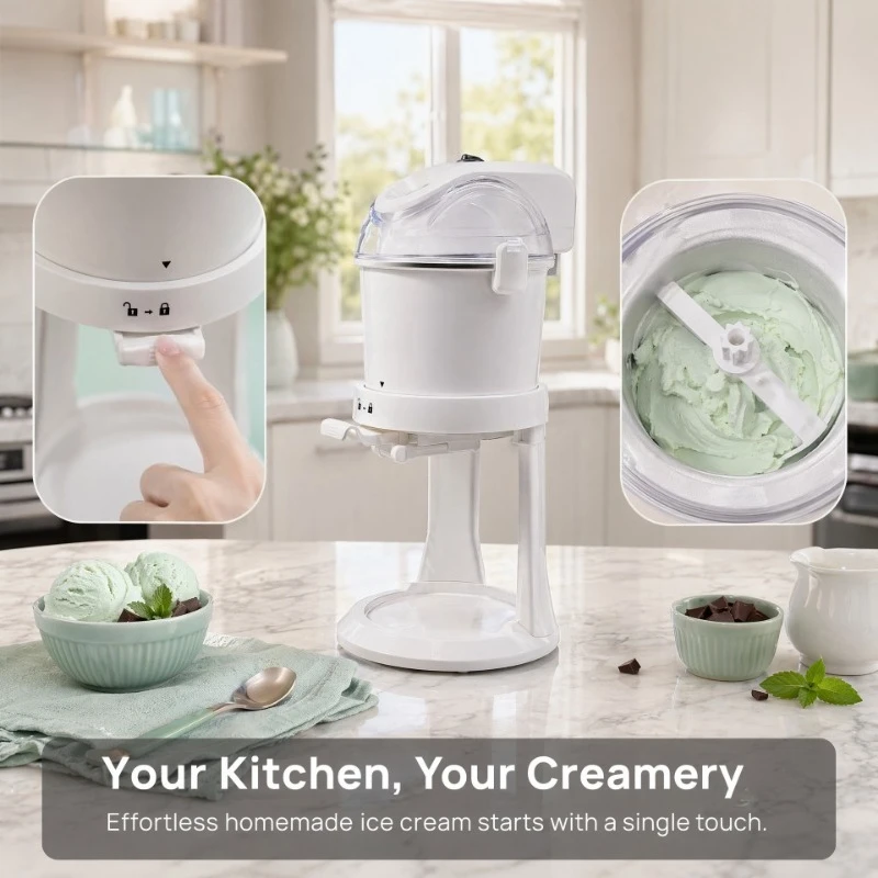 110V US Standard Household Ice Cream Maker 1L Small Frozen Dessert Machine 15W Pre-cooling Design