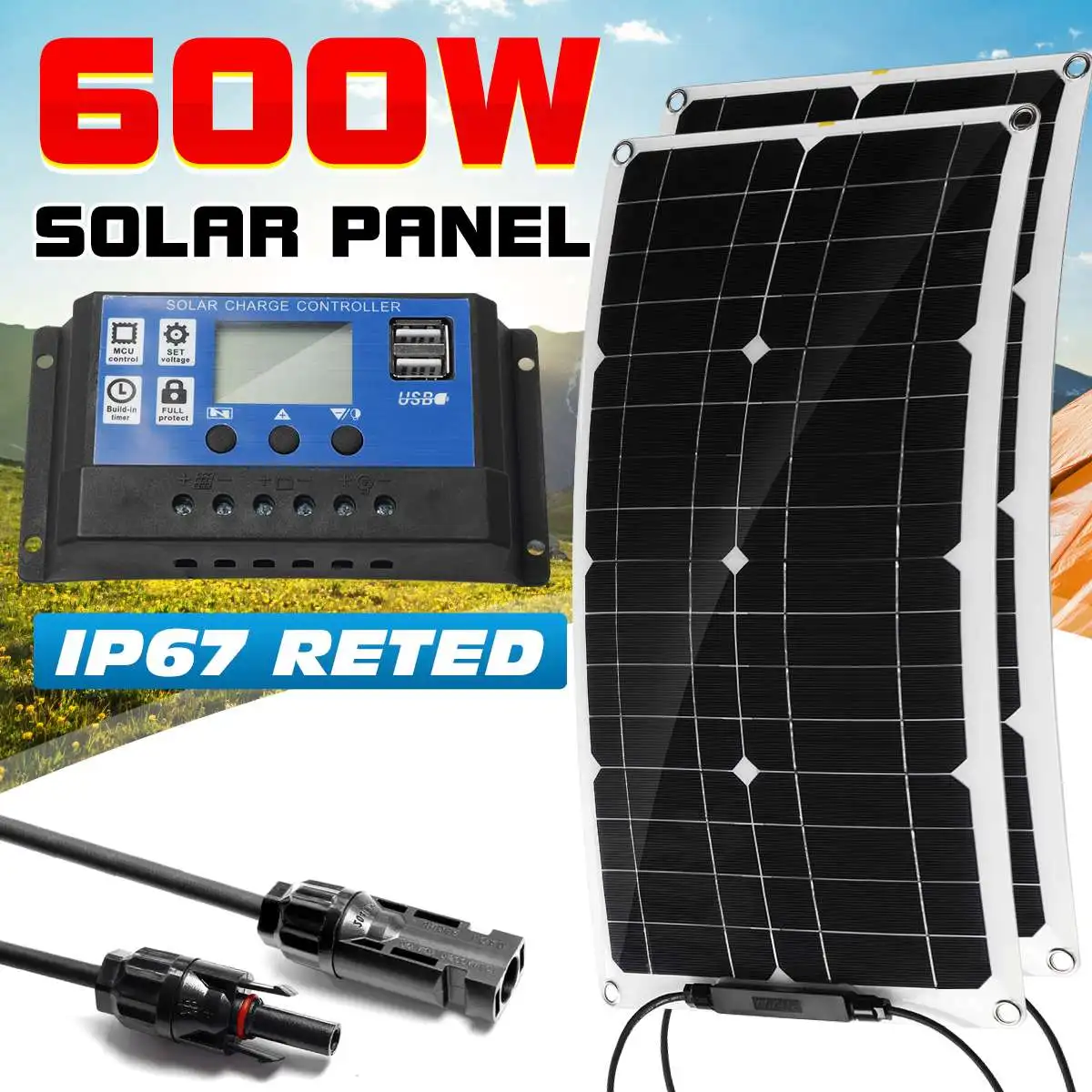 600W Solar Panel Kit Flexible Solar Panels 12V High Efficiency Battery Charger Module For RV Boat Solar Cell Board