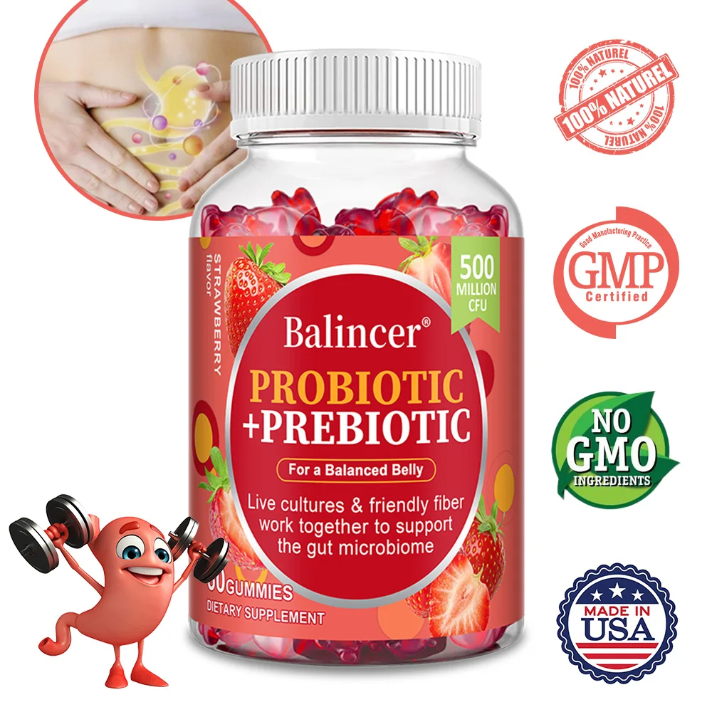 Probiotic + Prebiotic Gummies - Support Digestive Enzymes Gut Health Immune Relieve Bloating