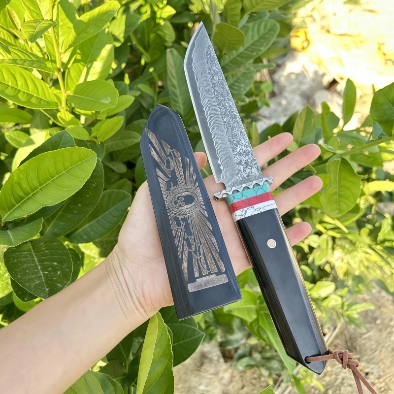 Japans handgemaakt smeden Damascus staal fruitmes, hoge hardheid, buiten kamperen, scherpe overleving, zelfverdediging,