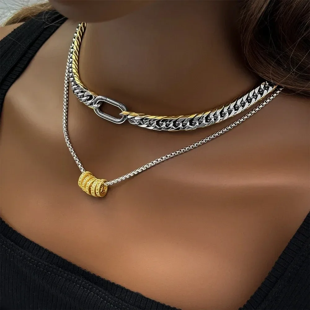 2024 New Design Jewelry Waterproof 18k Gold Plated Stainless Steel Two Tone Cuban Chains Choker Zircon Charm Necklace for Women