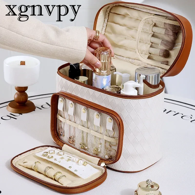 Xgnvpy-حقيبة مكياج كبيرة الحجم ، شبكة ماسية ، حقيبة تخزين مجوهرات للسفر ، حقيبة أدوات الزينة ، سعة كبيرة ، إحساس متقدم