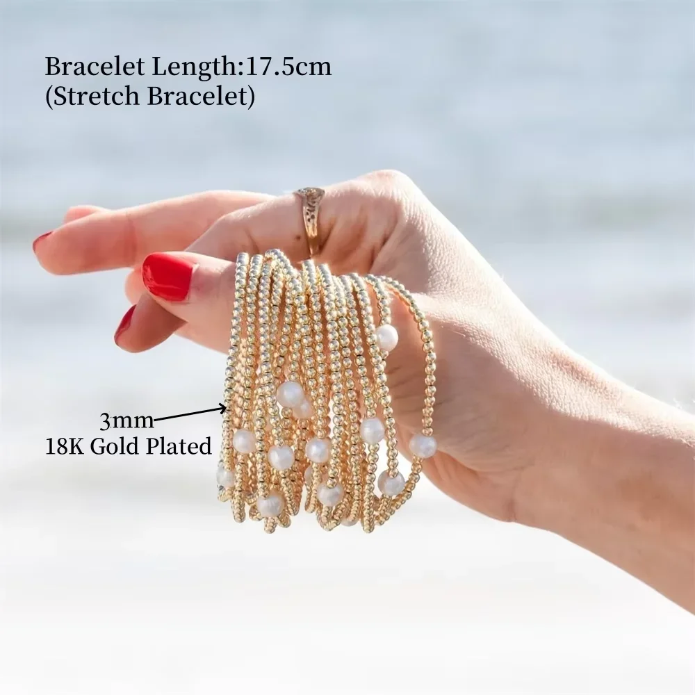 CCGOOD-pulsera de perlas de agua dulce para mujer, brazalete de cuentas de bola de 4mm, chapado en oro de 18 K, joyería apilable