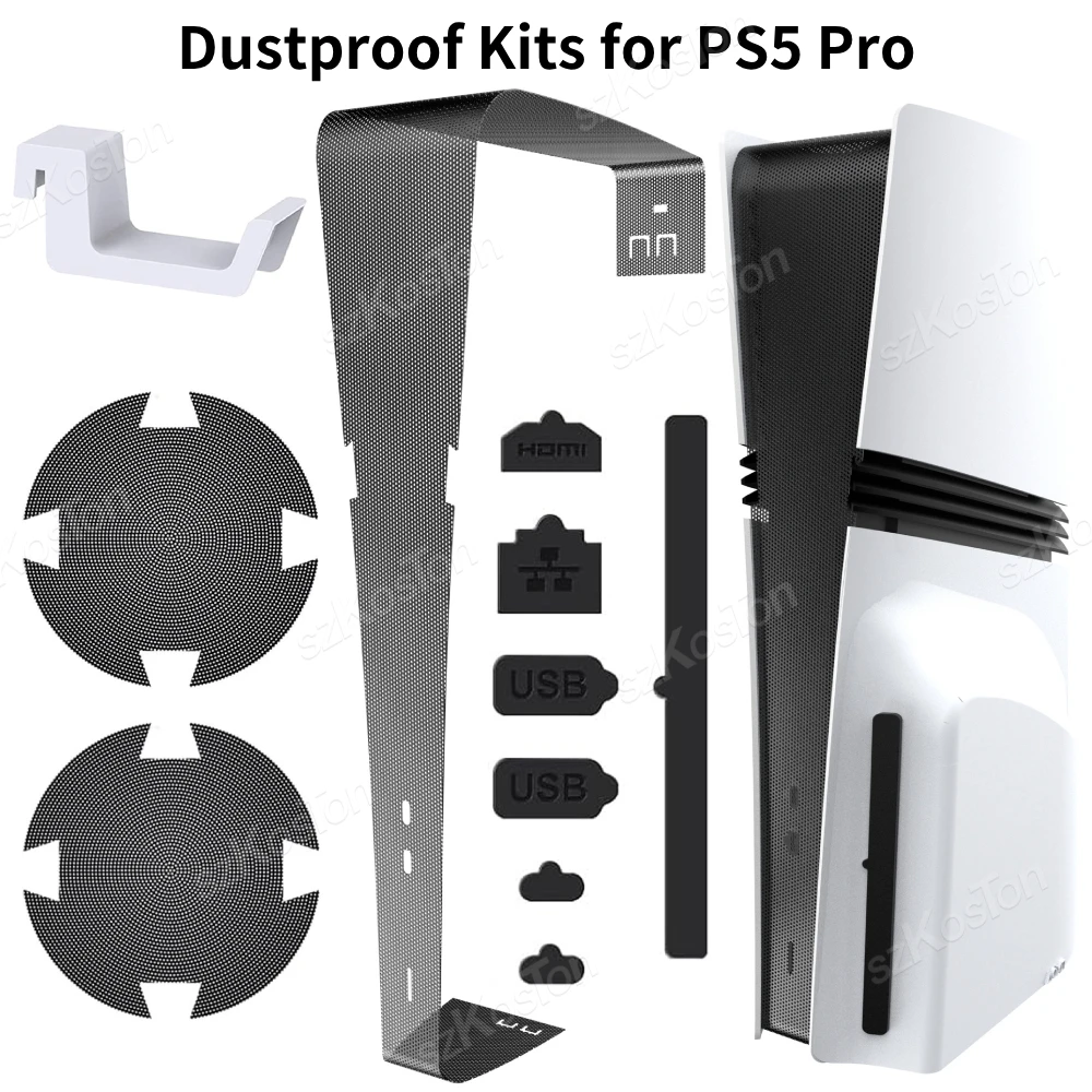 Stofkap beschermset voor PS5 Pro, stofdichte set 8-in-1, USB-poort stofdoppen, koelventilator, stoffilter voor PS5 Pro accessoires