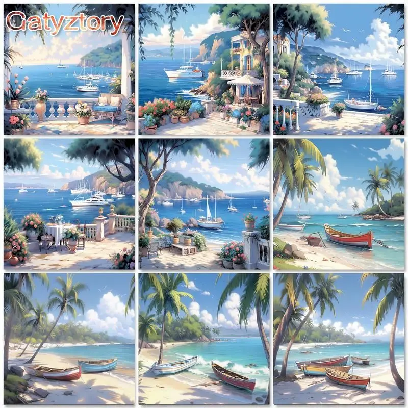 GATYZTORY Frame Coastal DIY Painting By Numbers Kit Landscape Acrylic Paint By Numbers On Canvas Handpainted Oil Painting Gift