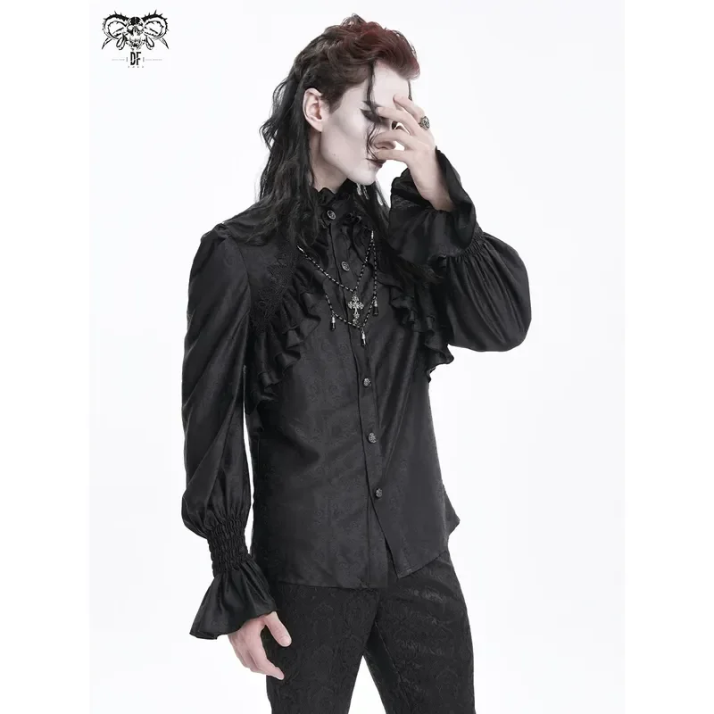 Men Dark Goth Long Sleeve Turtleneck Lace Shirt SHT1 2401/02 Gothic Punk Streetwear Fashion Top