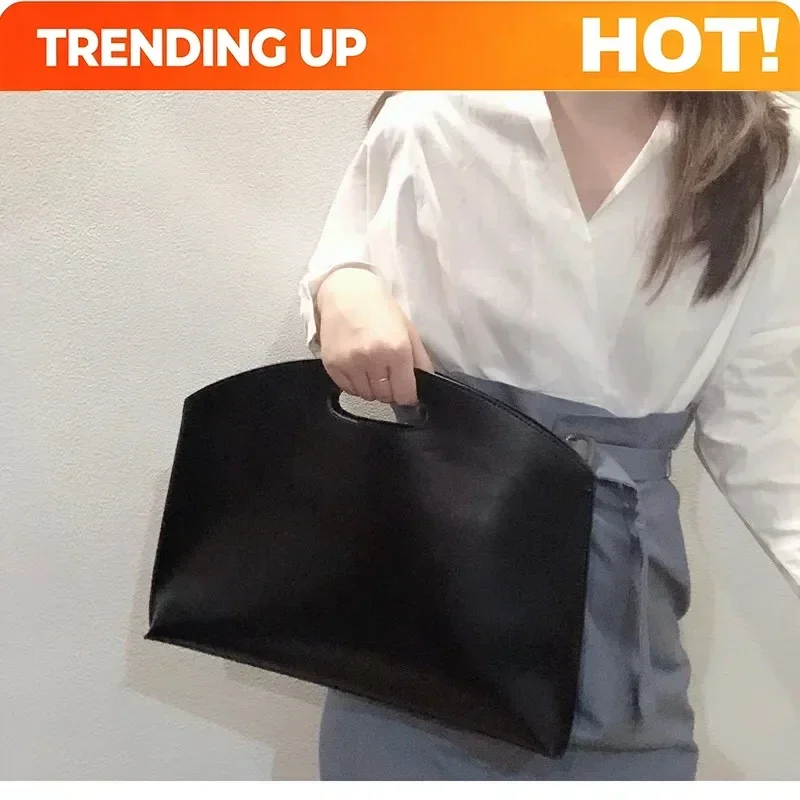 Women Bag PU Retro Casual Business Korean Version Simple Fashion Handbag Large Capacity Briefcase