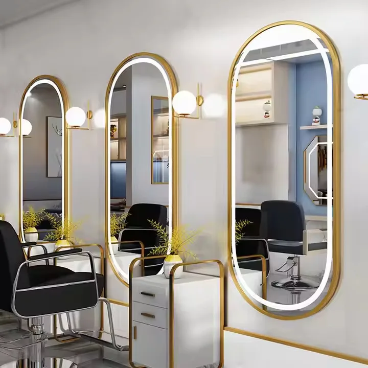 Barber shop special mirror with LED light hair mirror table single-sided hair salon wall-mounted hair cutting makeup mirror LED