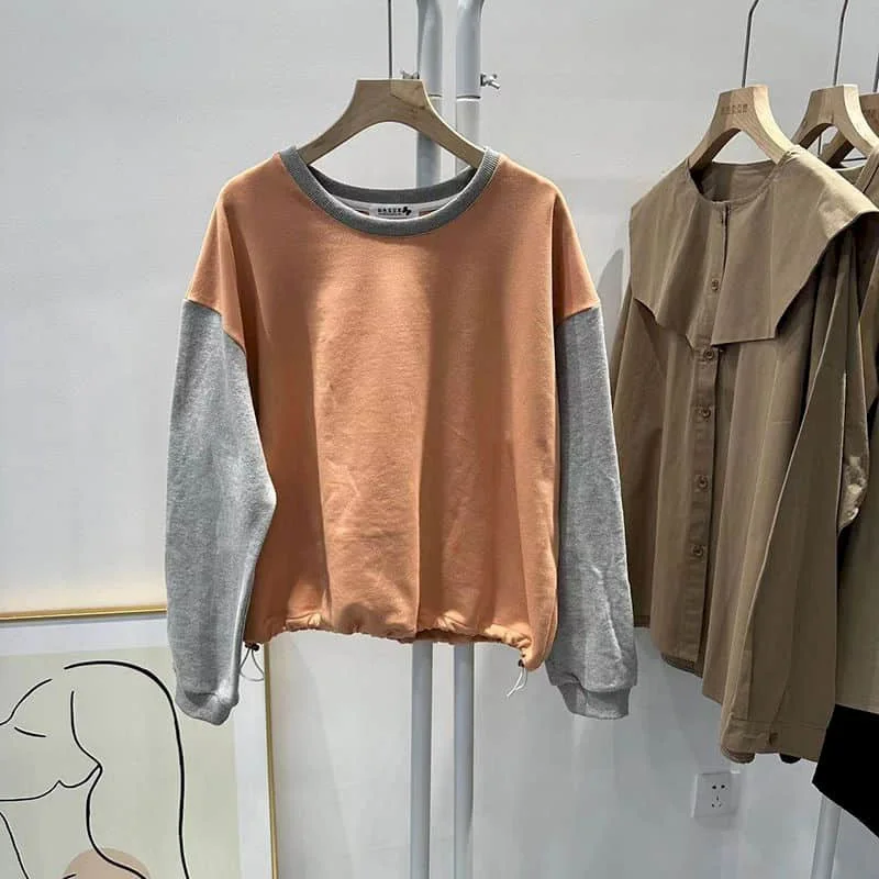 

Hoodies for Women Contrast Color O-neck Sweatshirts Oversized Casual Korean Style Long Sleeve Aesthetic Vintage Clothes Trendy