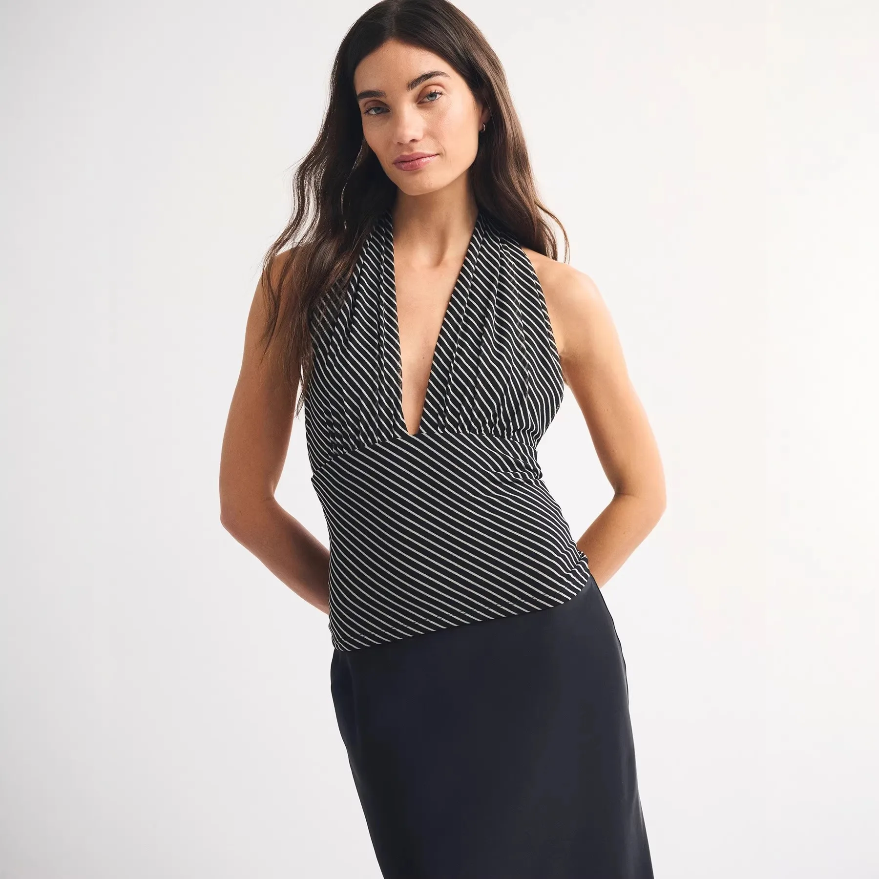 Halter Neck Polka Dot Tops Slim Fit Private Celebrity Style with Ruched Tie Sexy Tied Detail Crop Pull on Tank Top for Women