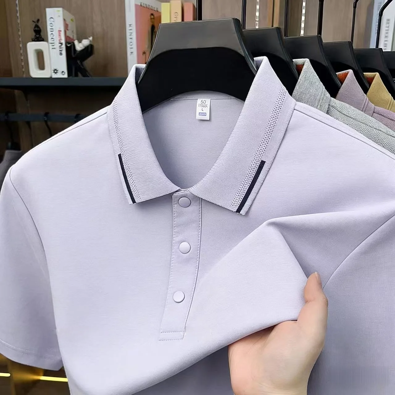 Men ice spun cotton polo shirt breath cool summer busines leisure lapel short sleeve Tshirt tops quick dry non stick to the body