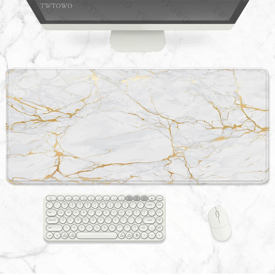 White Gold Marble Mouse Pad Gaming XL Computer Home New Mousepad XXL Playmat Natural Rubber Carpet Office Soft Computer Mice Pad