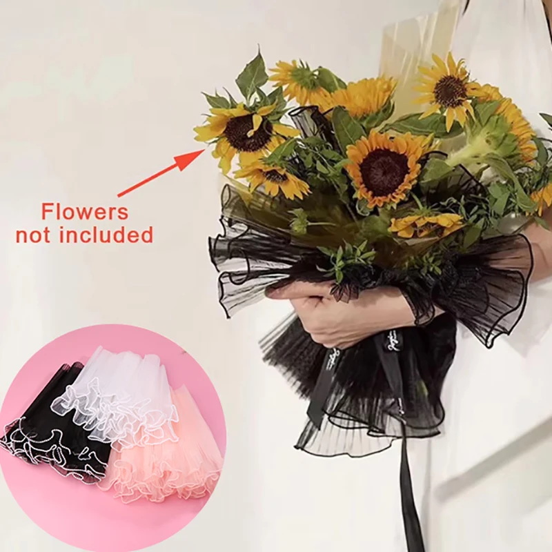 Papel para envolver flores de 30cm x 4Y, hilo ondulado de perlas, malla de encaje, ramo de floristería, regalo de San Valentín para fiesta, suministros de Material de embalaje DIY