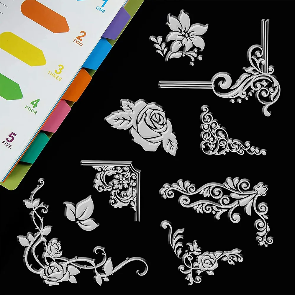 Iron Orchid Rose Transparent Silicone Stamp Corner Flourishe Lily of The Valley Seal for DIY Scrapbooking Card Making Decoration