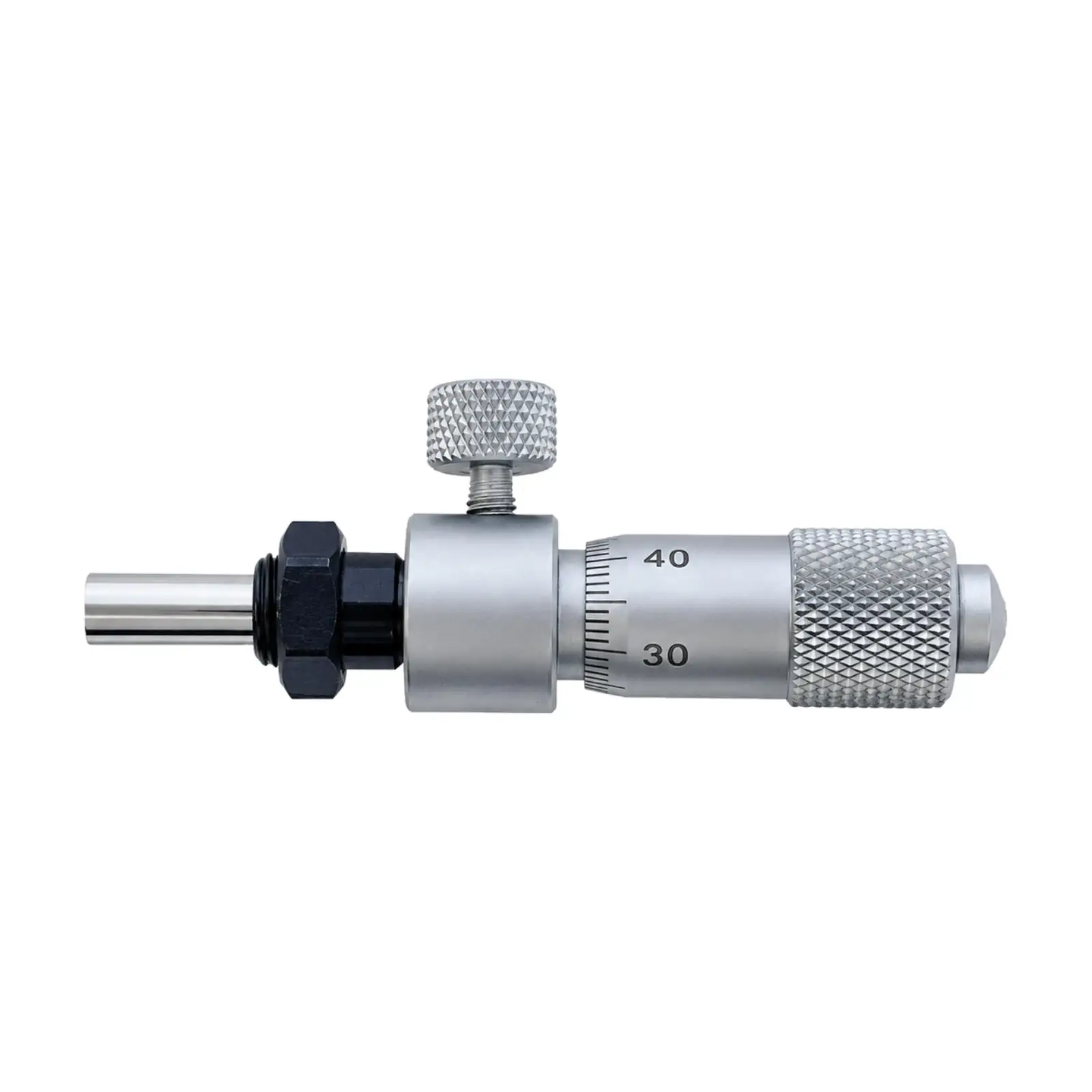 Metal Micrometer Measuring Head with Graduated Sleeve and Knurled Thimble for Precision Dimensional Checks in Engineering