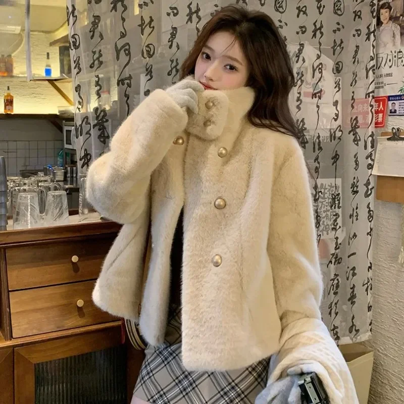 New Autumn andWinter Mink Fur Jacket Integrated Early Spring and Winter Thickened Environmentally Friendly Fur Fur Stand-up Coat