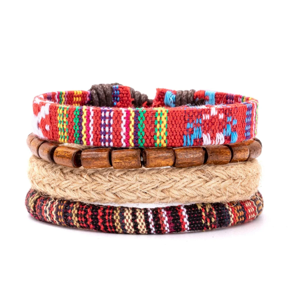 4Pcs/ Set Braided Wrap Leather Bracelet for Men Vintage Life Tree Rudder Charm Wood Bead Ethnic Tribal Wristband Rope Bracelet image 6